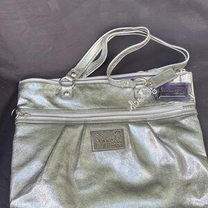 Coach Metallic Silver Shoulder Tote with Double Straps